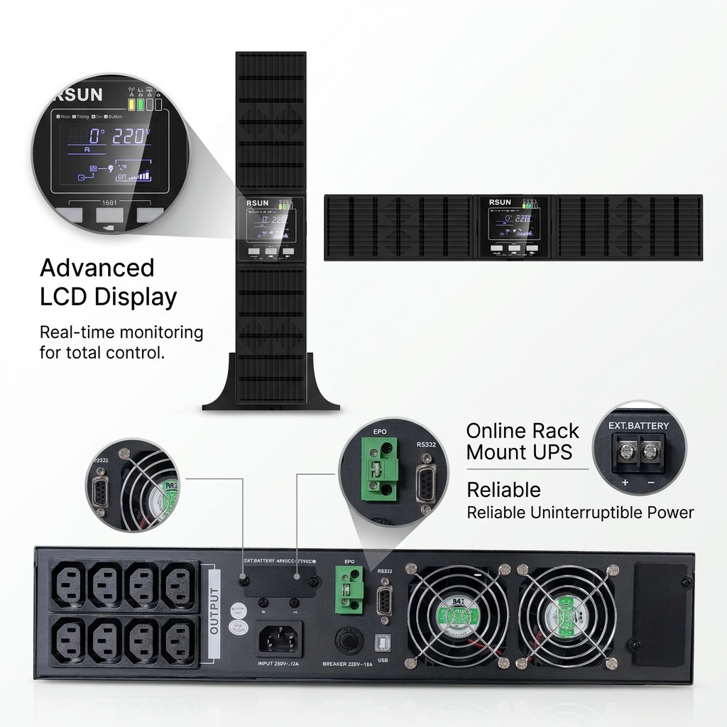 2000W 2kVA UPS 19 Inch 72V Lithium Ion Battery UPS Online Rack Mount ...