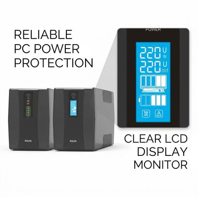 600VA UPS 360W Line Interactive UPS PC UPS Power Supply Plastic Case USB RS232 LCD